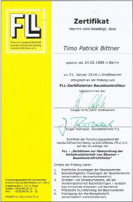 FLL-zertifizierter Baumkontrolleur FLL-zertifizierter Baumkontrolleur