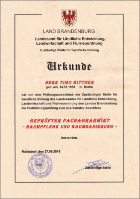 Geprüfter Fachagrarwirt für Baumpflege und Baumsanierung Geprüfter Fachagrarwirt für Baumpflege und Baumsanierung