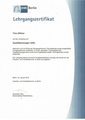 Zertifikat Qualitätsmanager (IHK)