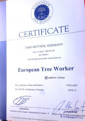 Zertifikate zur Ausbildung zum European Tree Worker