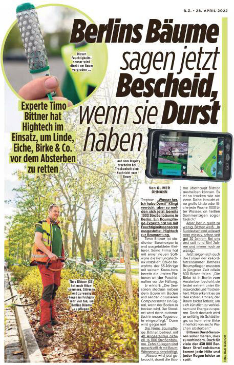 Zeitungsartikel vom 28.04.2022 zur Baumbewässerung in Berlin