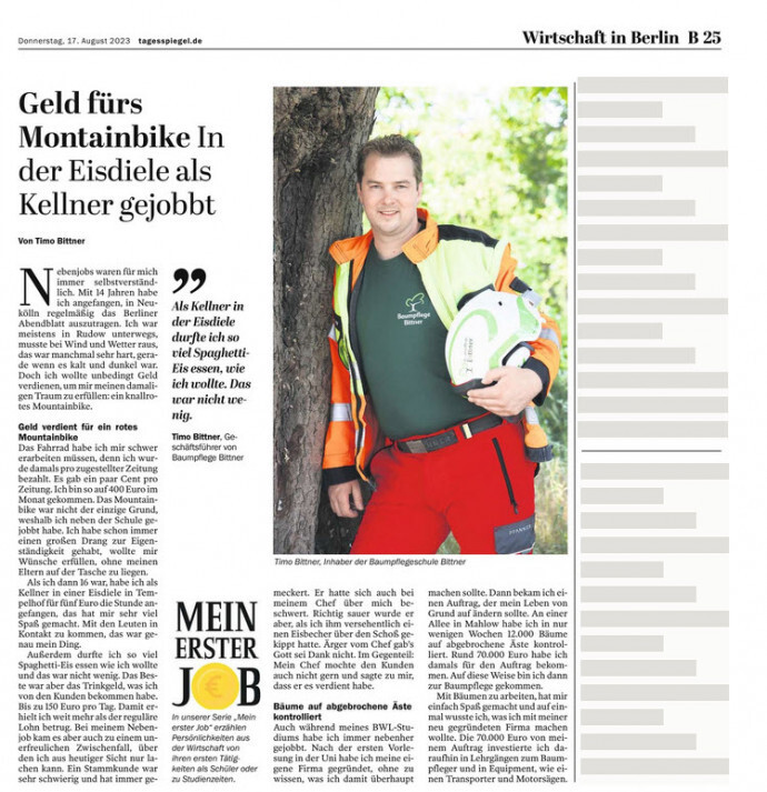 Baumpflege Bittner - Presseartikel - Tagesspiegel 2023