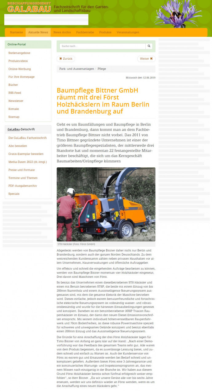 Presseartikel Bittner Häckslerarbeiten 2019 in Berlin
